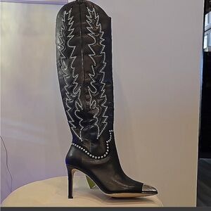 Studded leather cowboy boots